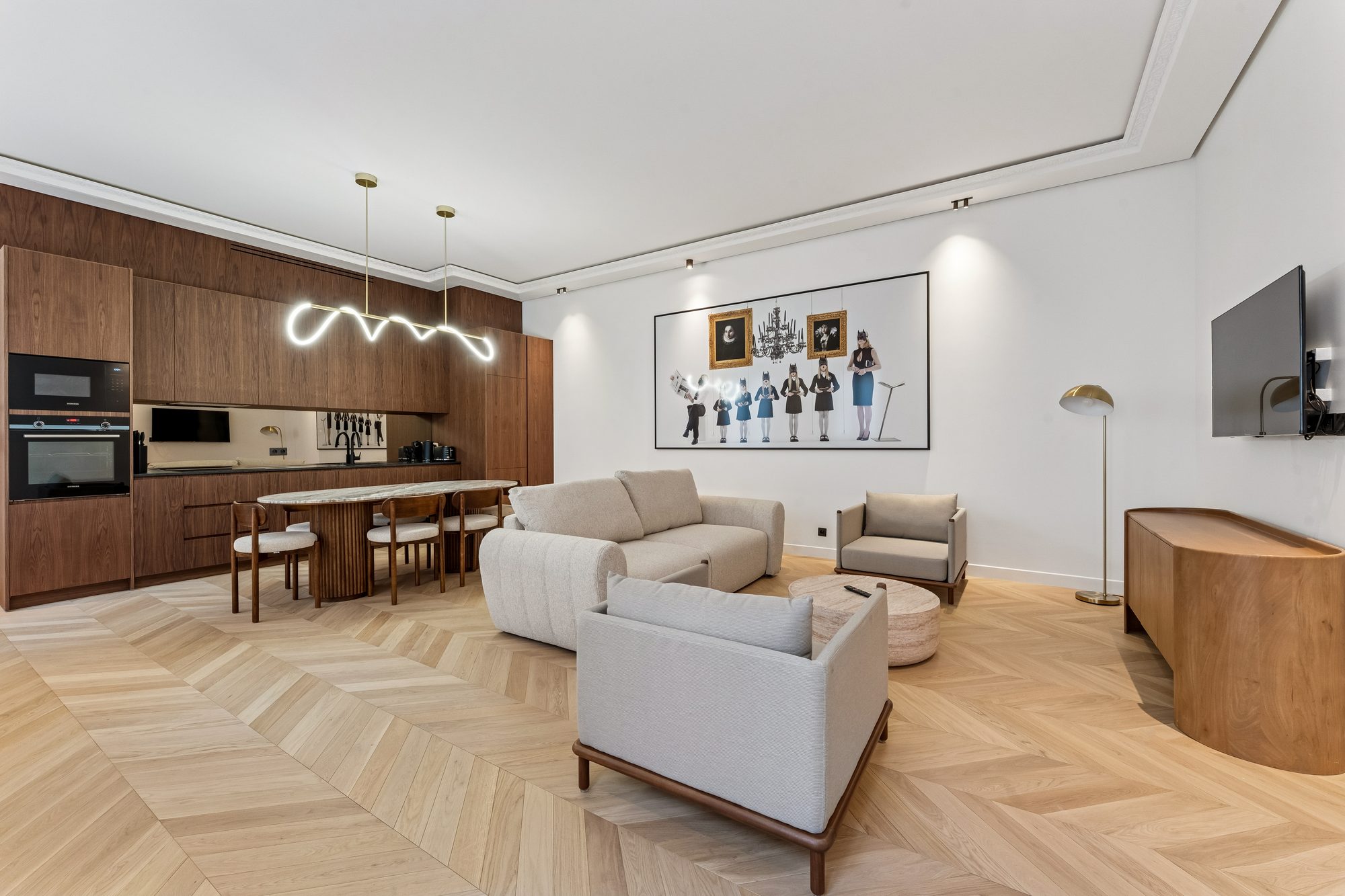 Appartement de luxe parisien — séjour et cuisine